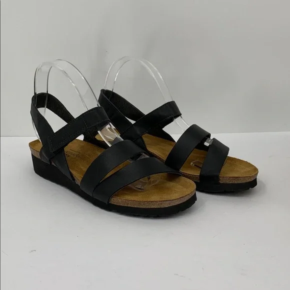 NAOT Kayla comfort wedge sandal shoe black matte strappy leather women new 41 10 - Picture 2 of 7